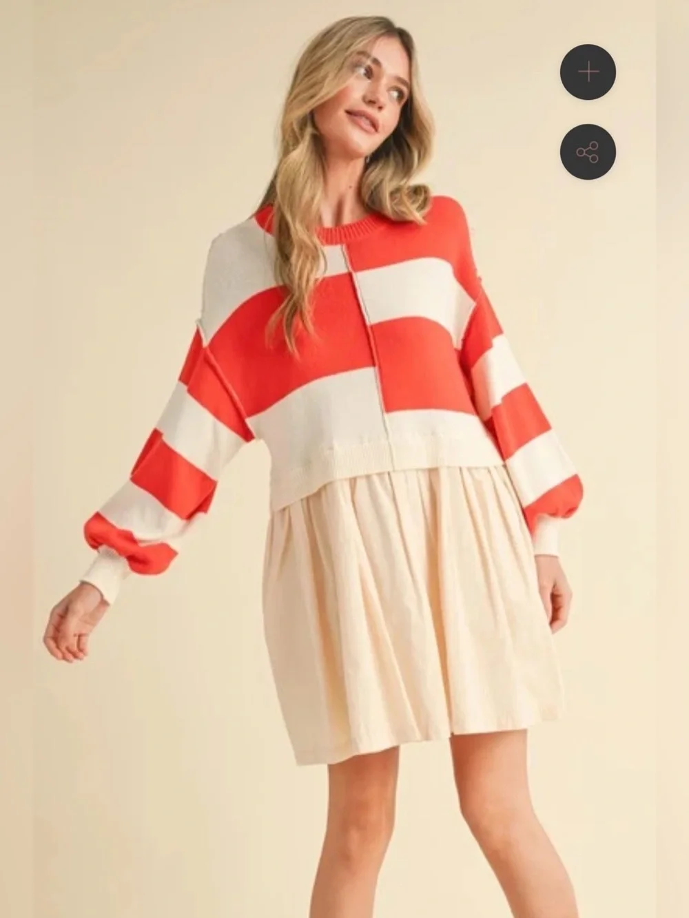 &Merci Mixed Media Stripe Sweater Dress in Red/Ivory Colorblock Knit Cotton
